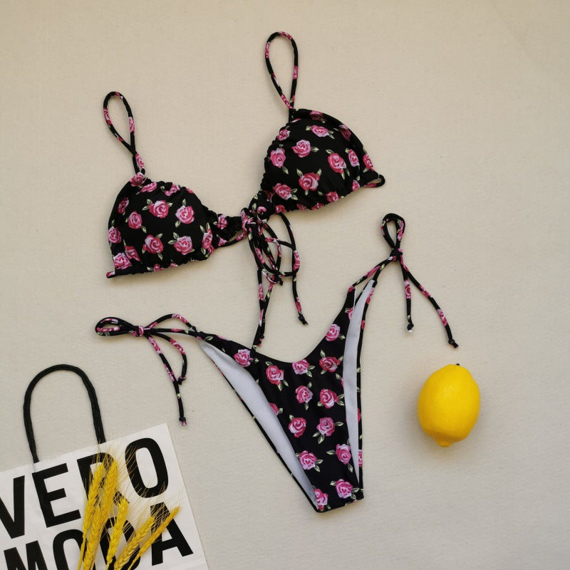 Damen Triangel-Bikini-Set mit verspielten Bindebändern und schickem Farbkontrast Drune