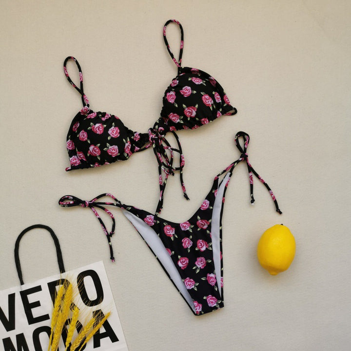 Damen Triangel-Bikini-Set mit verspielten Bindebändern und schickem Farbkontrast Drune