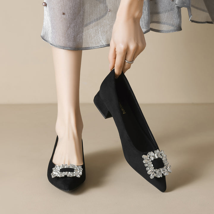 Damen elegante Ballerinas mit funkelndem Kristallbesatz Drune