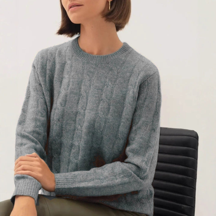 Damen Kabelstruktur‑Pullover im Zopfstrick mit Rundhalsausschnitt und nachhaltig weicher Wollmischung Drune
