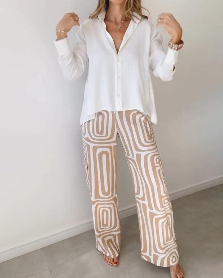 Frauen weite Palazzo-Hose mit grafischem Retro-Print Drune