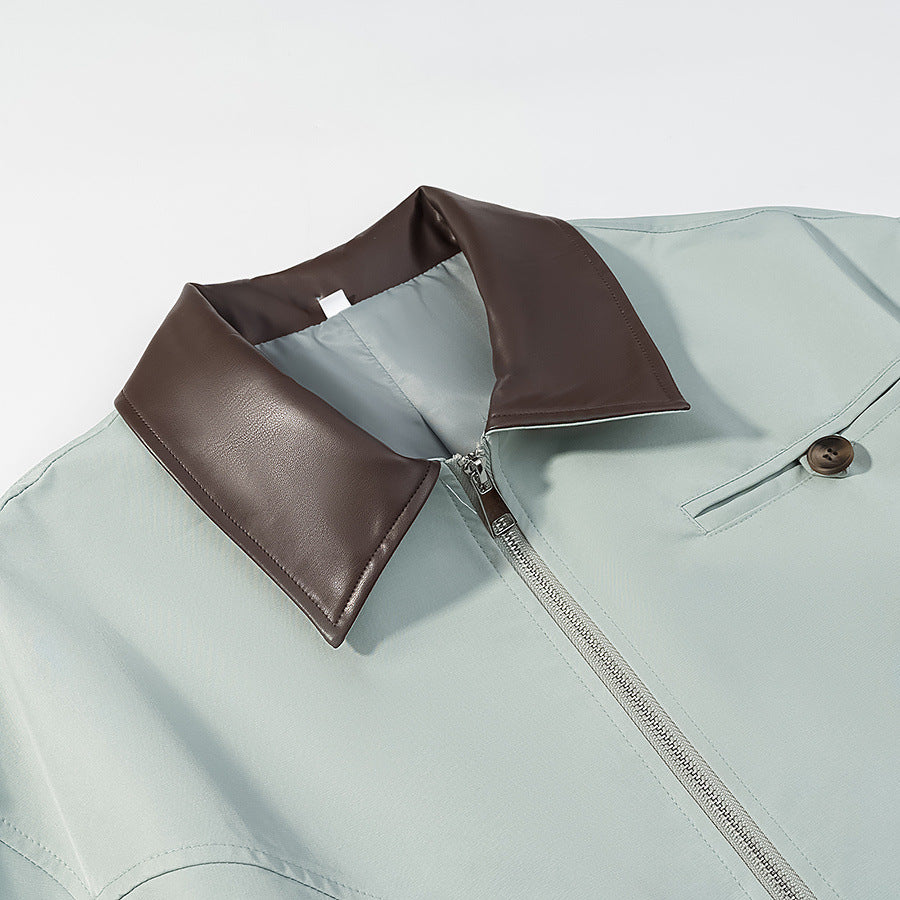 Damen Kurze Lederoptik-Blousonjacke mit Kontrastkragen und Reißverschluss Drune