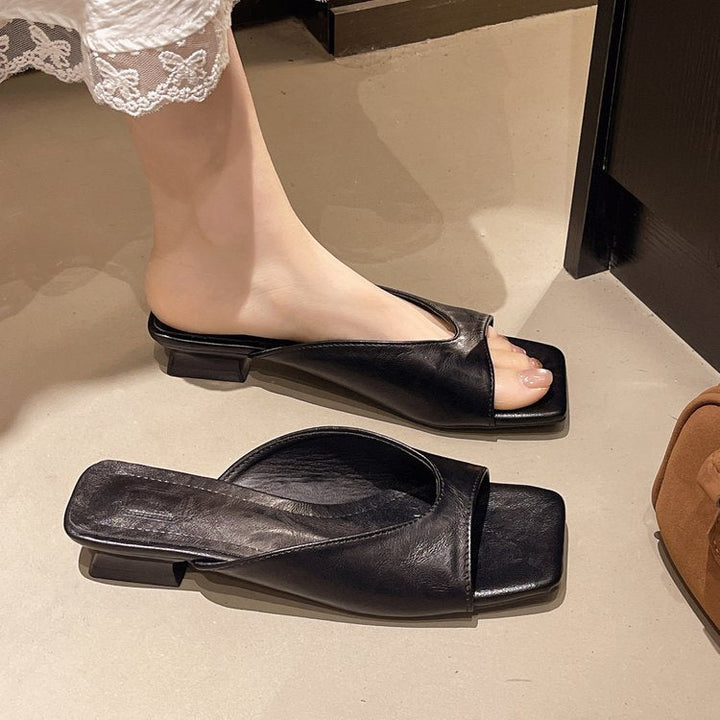 Damen offene Mules mit modernem Blockabsatz Drune