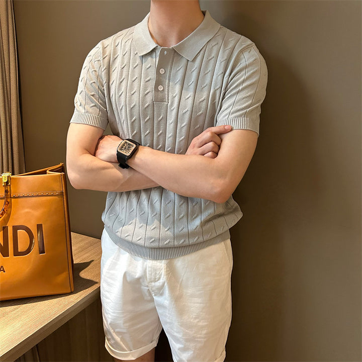 Herren Elegantes Strick-Polohemd mit Rippstruktur Drune