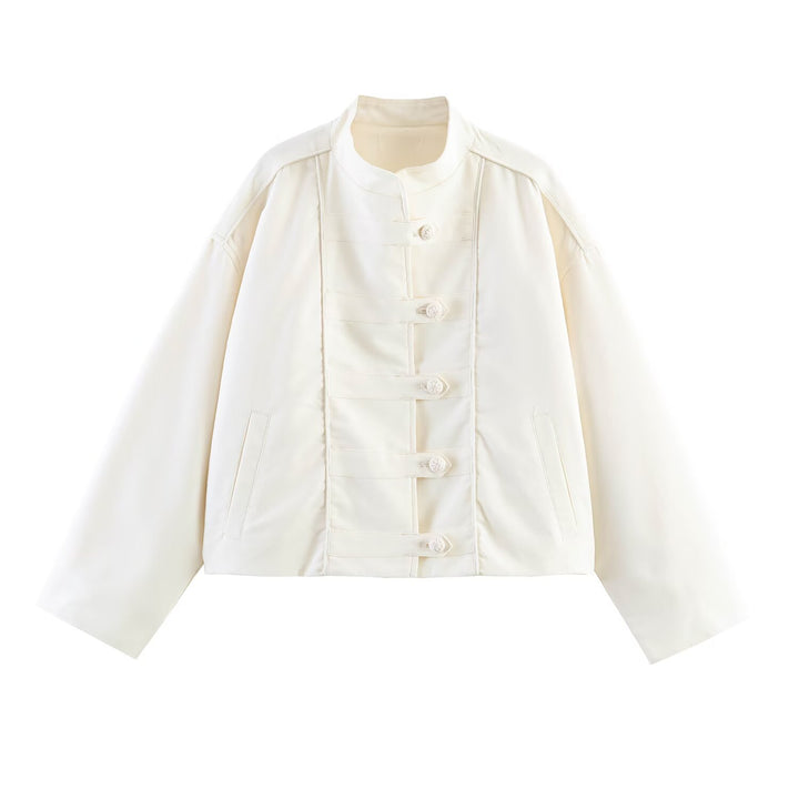 Damen Oversize Jacke mit Stehkragen und chinesischen Zierknöpfen Drune