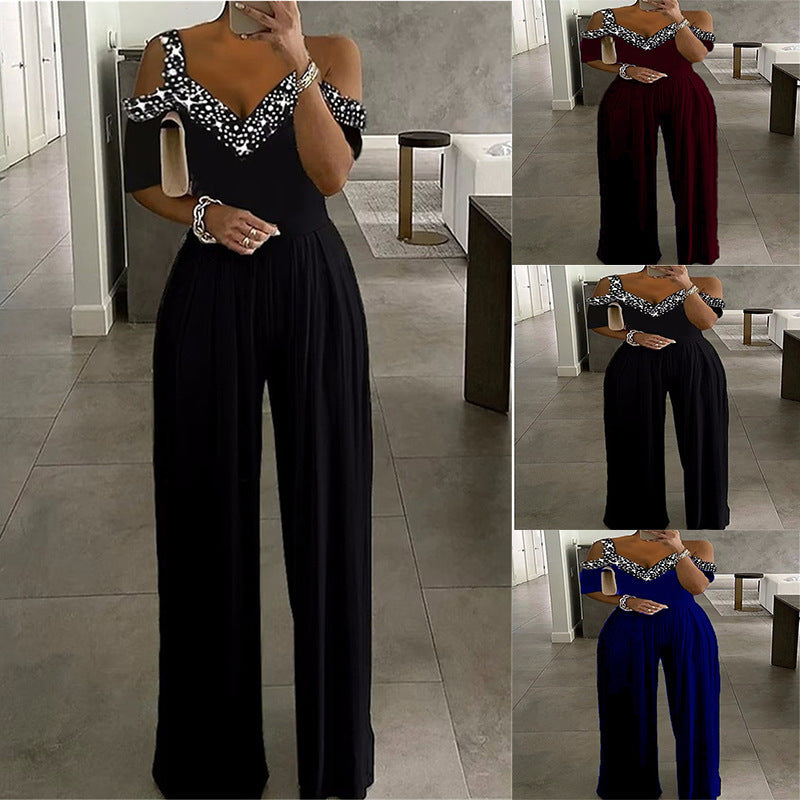 Damen Elegantes Jumpsuit mit Off-Shoulder Design und Glitzerakzenten Drune
