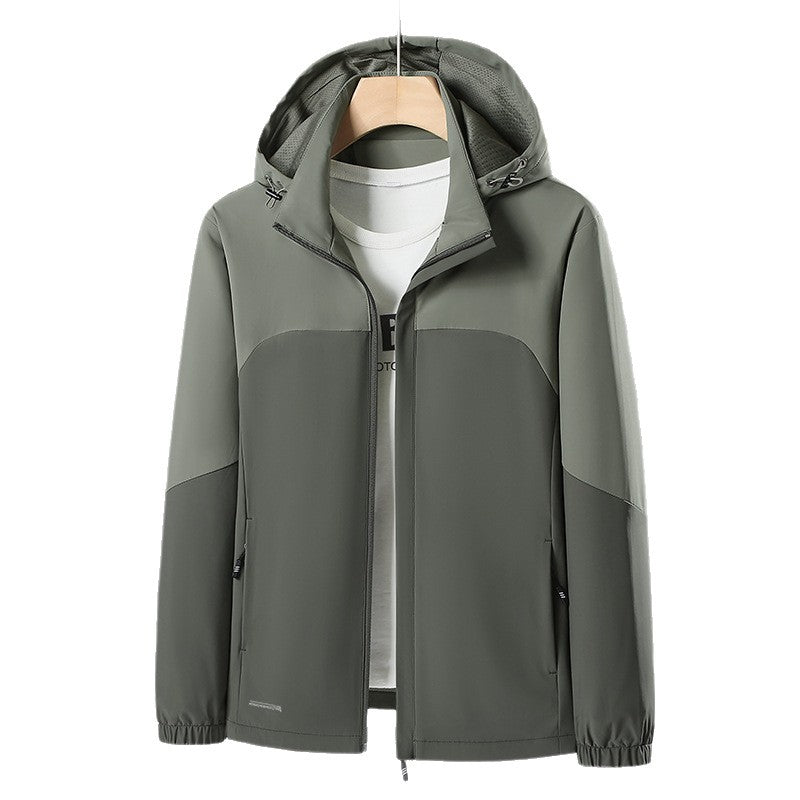 Herren Leichte Softshell-Windjacke mit Kapuze, wasserabweisender Membran und Reißverschlusstaschen Drune