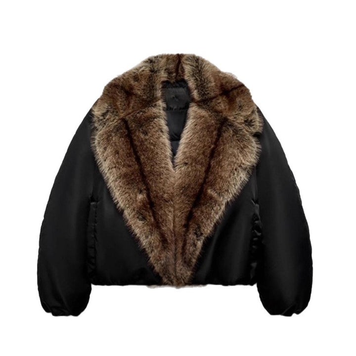 Damen Oversize-Bomberjacke mit voluminösem Fellkragen und Satinärmeln Drune