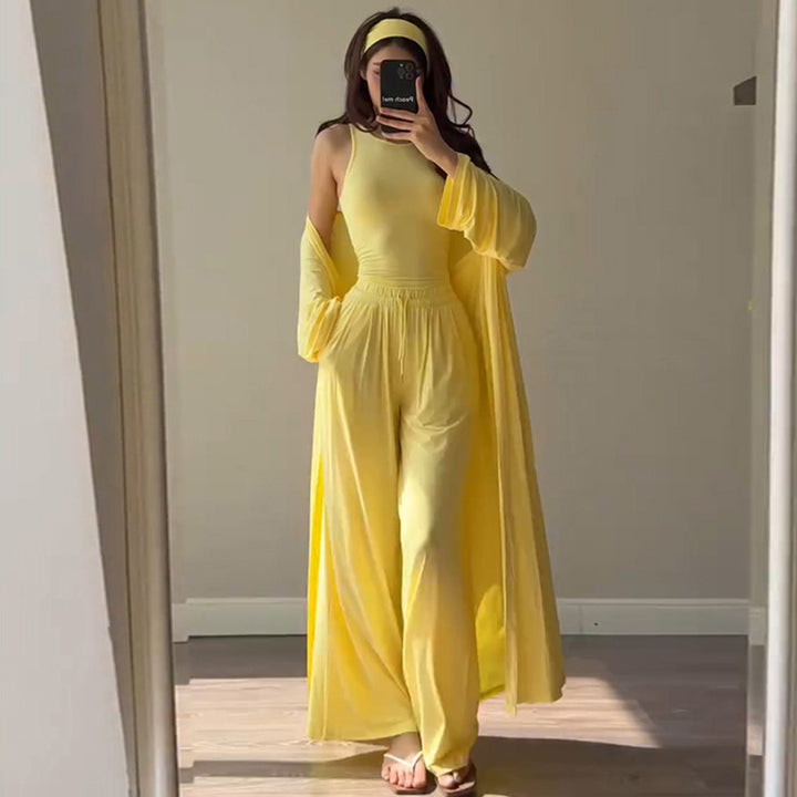 Damen Loungewear-Kombination mit fließendem Kimono und bequemer Hose Drune