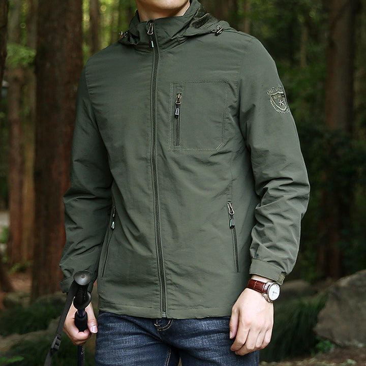 Herren Leichte Outdoor-Fieldjacke mit Kapuze, wasserabweisender Shell und Reißverschlusstaschen Drune