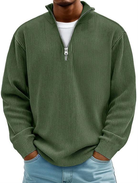 Herren nan gerippter Strickpullover mit halbem Reißverschluss und Stehkragen Drune