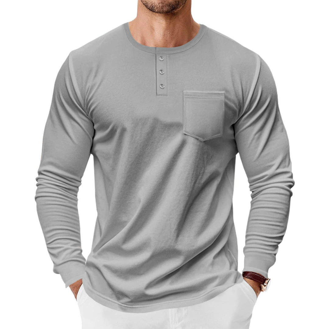 Herren Langarm-Henley-Shirt mit praktischer Brusttasche und modischen Knopfdetails Drune
