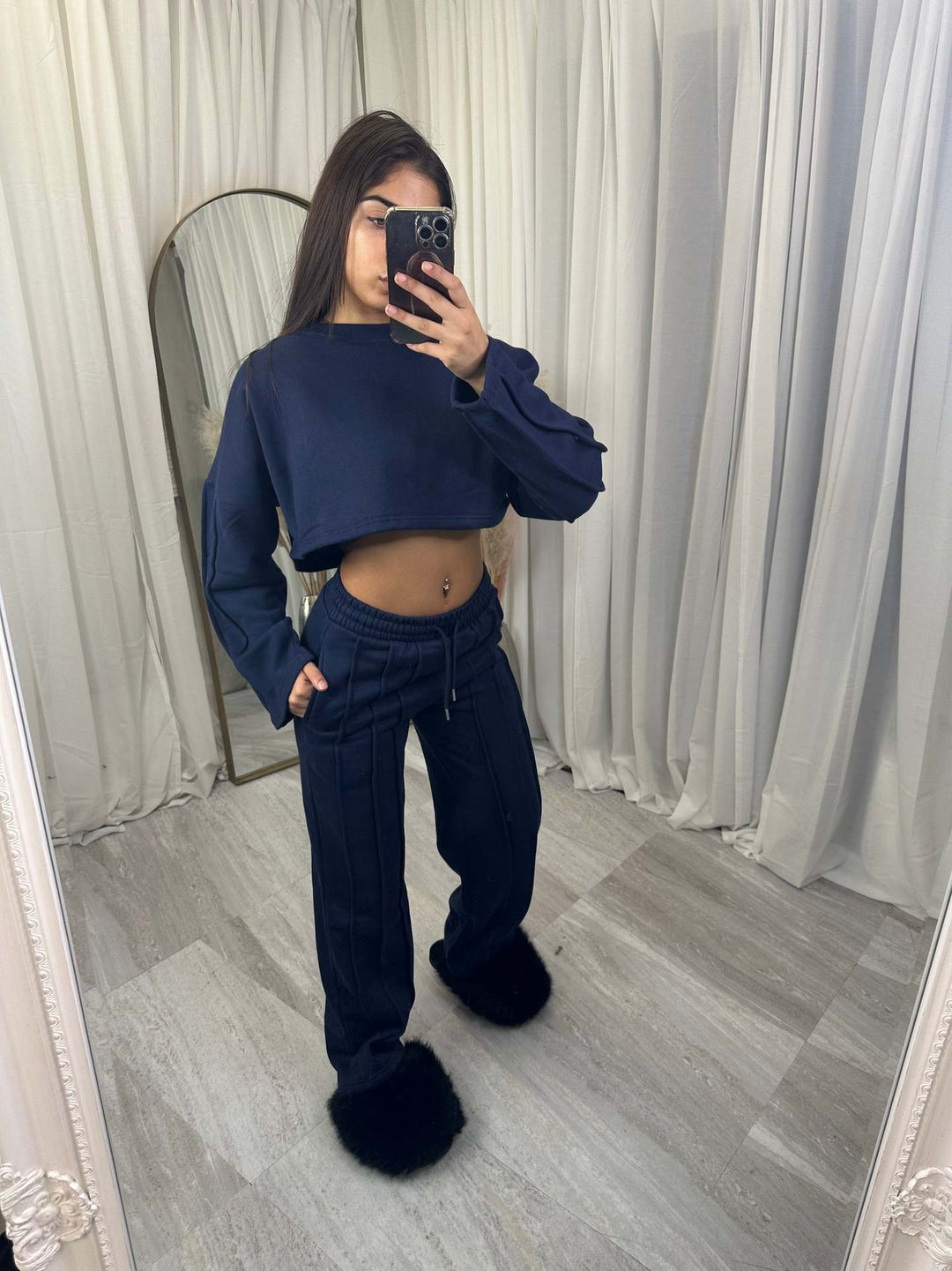 Damen lässiger Cropped Hoodie und weite Jogginghose Set Drune