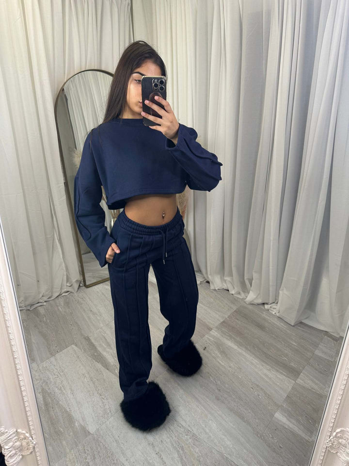Damen lässiger Cropped Hoodie und weite Jogginghose Set Drune