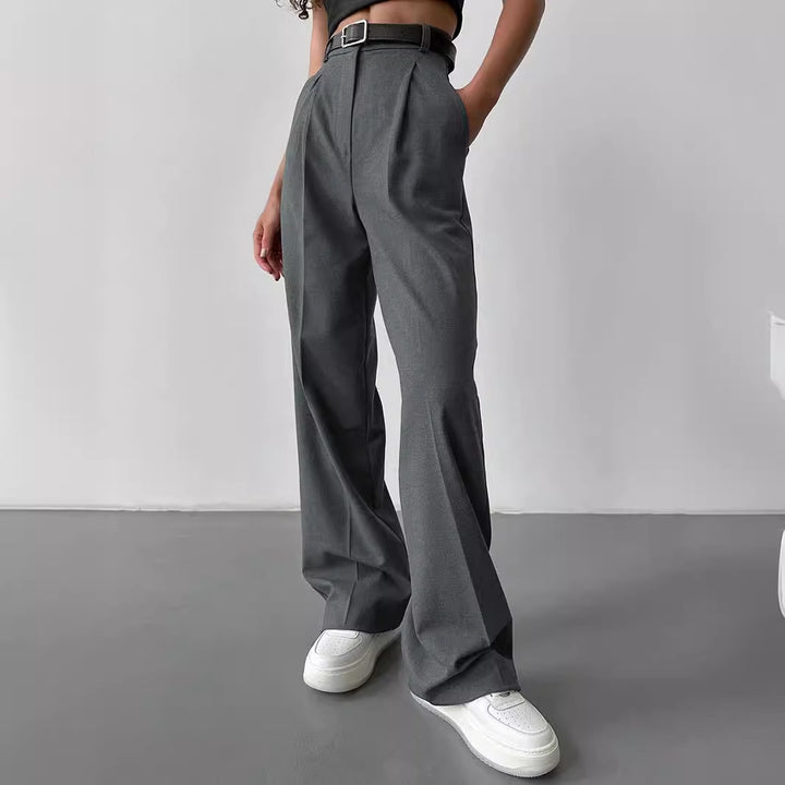 Damen Elegante High-Waist-Hose mit Bügelfalte und Bindegürtel Drune