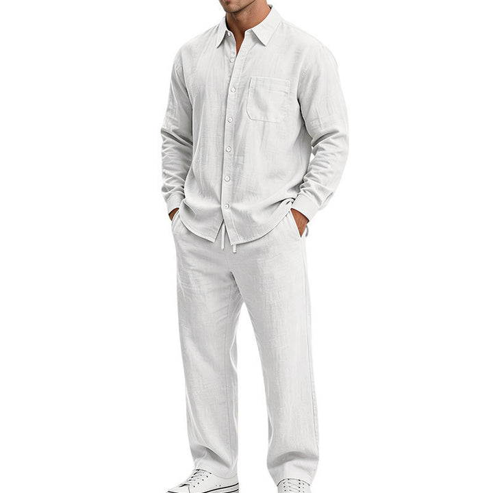Herren Entspanntes Zweiteiliges Lounge-Set aus Strukturjersey mit Hemdkragen Drune