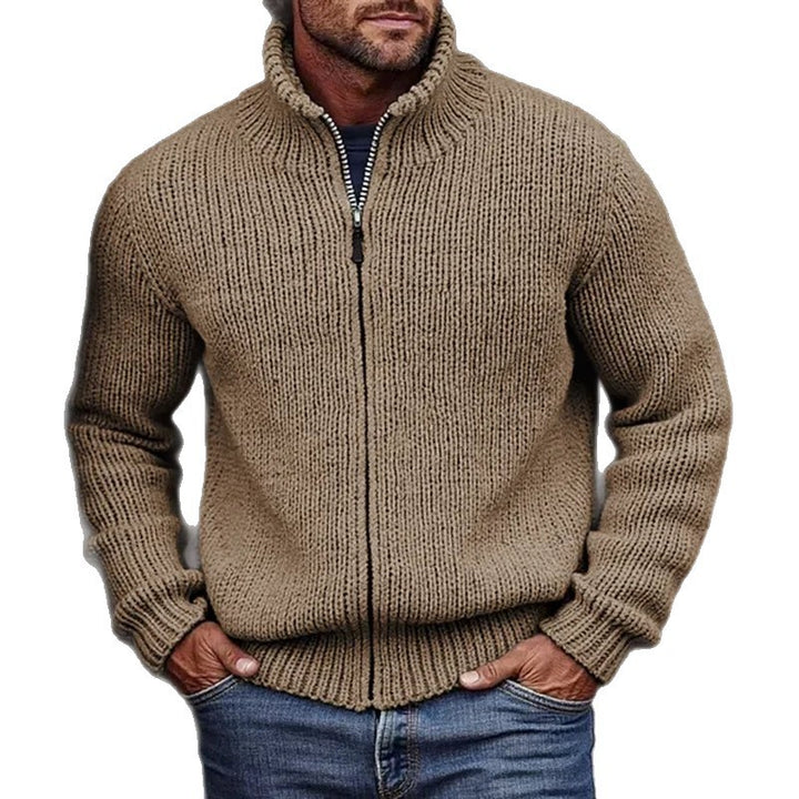 Herren Grobstrick-Cardigan mit Stehkragen und durchgehendem Reißverschluss Drune