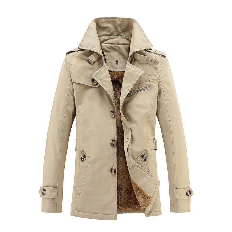 Herren nan legerer Baumwoll-Blazer mit Knopfleiste, aufgesetzten Taschen und gestreiftem Innenfutter Drune