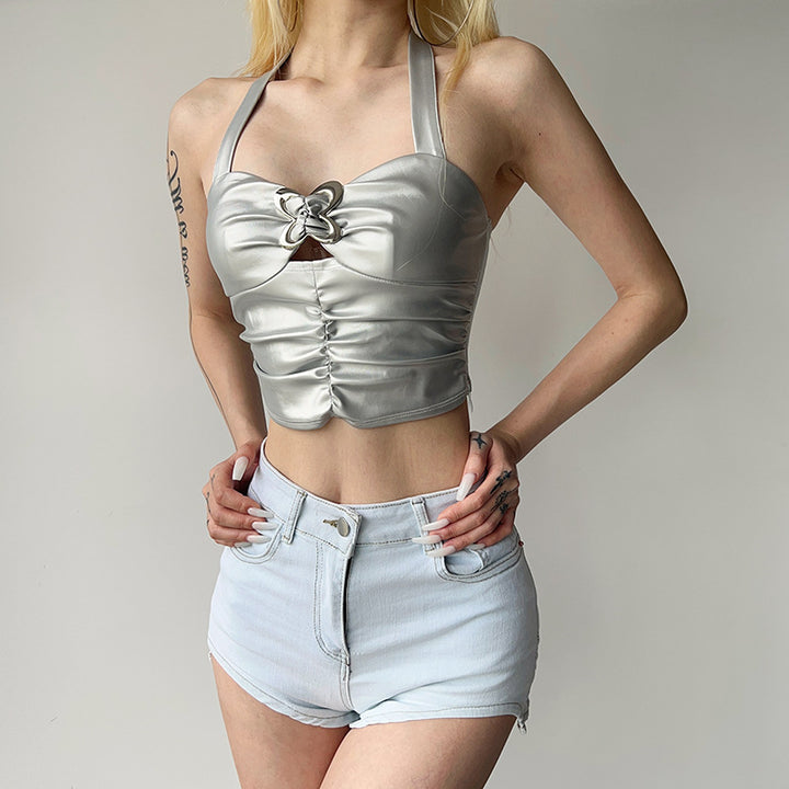 Damen Metallic Crop Top Drune