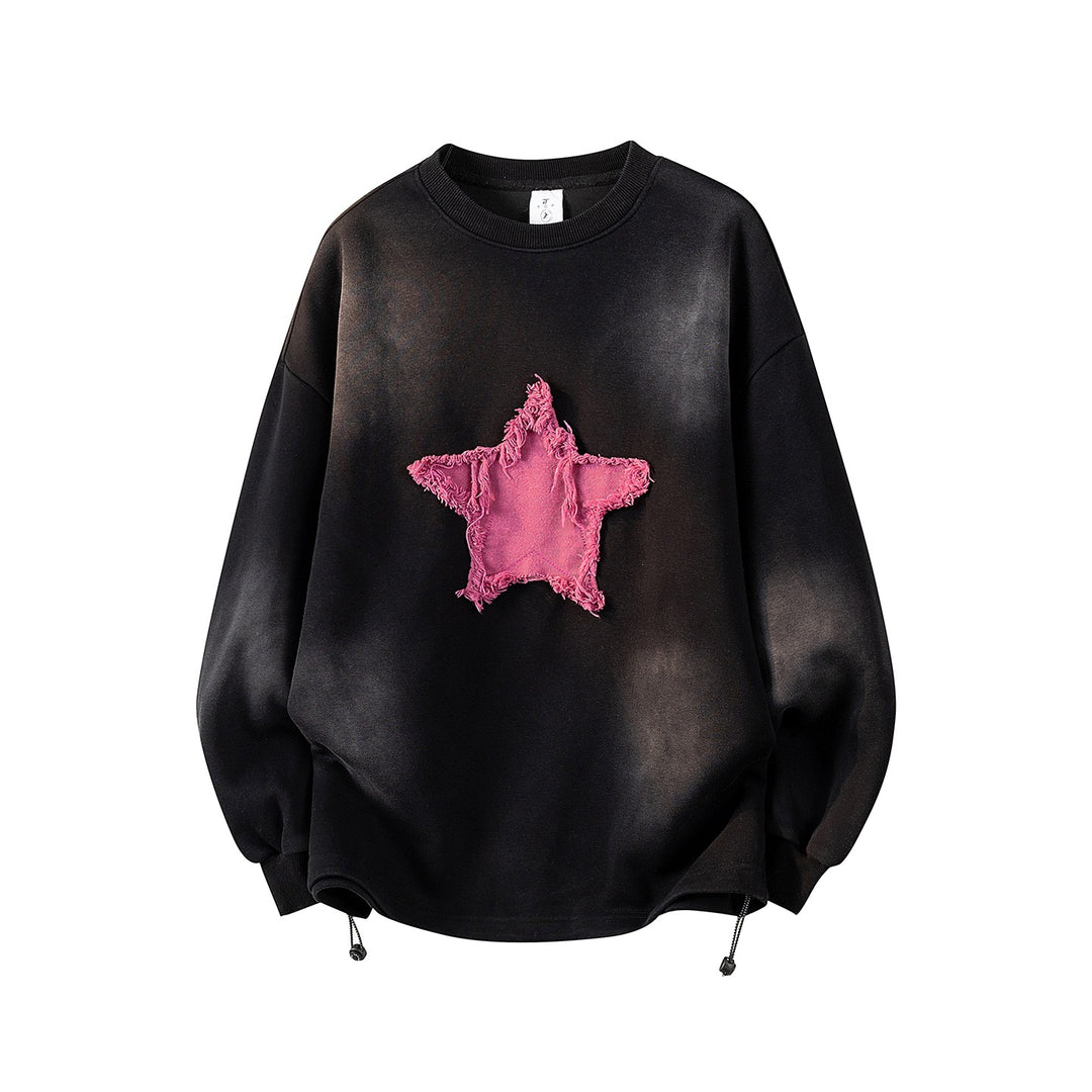 Damen Oversize-Sweatshirt mit gesticktem Schriftzug, abgerundetem Saum & überschnittener Schulter Drune