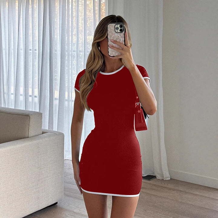 Damen figurbetontes Minikleid mit kontrastierenden Bändchen Drune