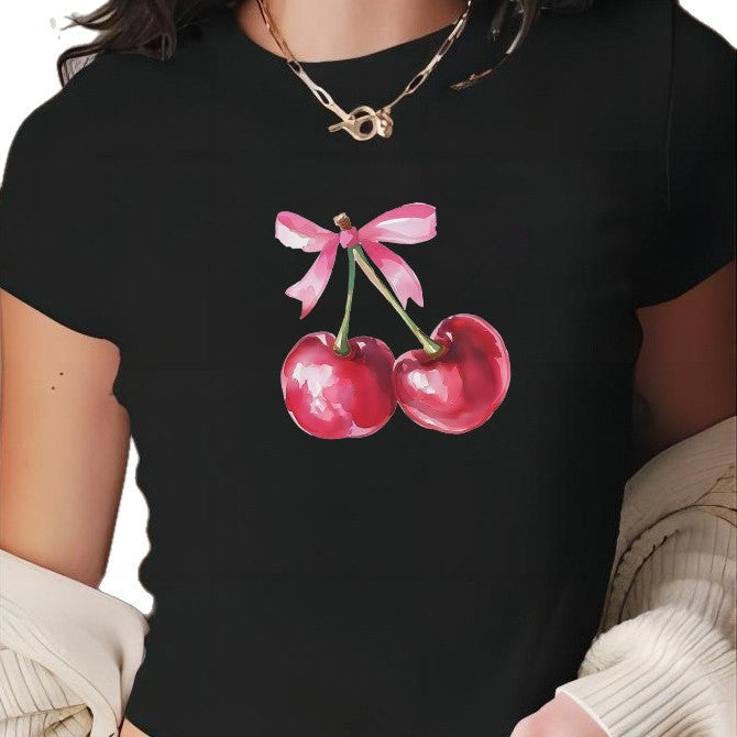 Damen Crop-T-Shirt mit fröhlichem Kirschmotiv Drune