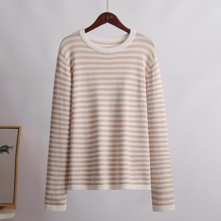 Damen gestreifter, lässiger Pullover aus hochwertigem Baumwollmix Drune