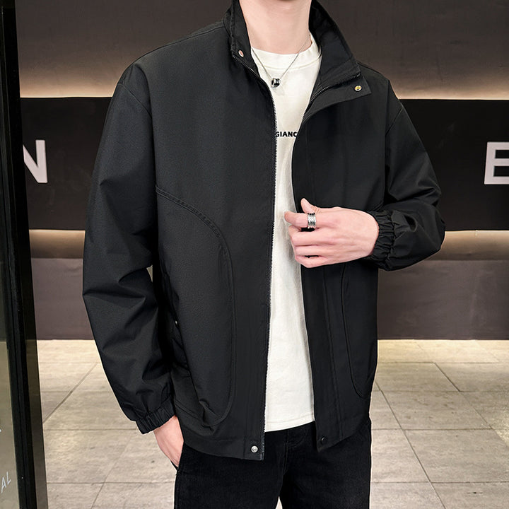 Herren Leichte City-Outdoorjacke mit verdecktem Reißverschluss, Stehkragen und elastischen Bündchen Drune