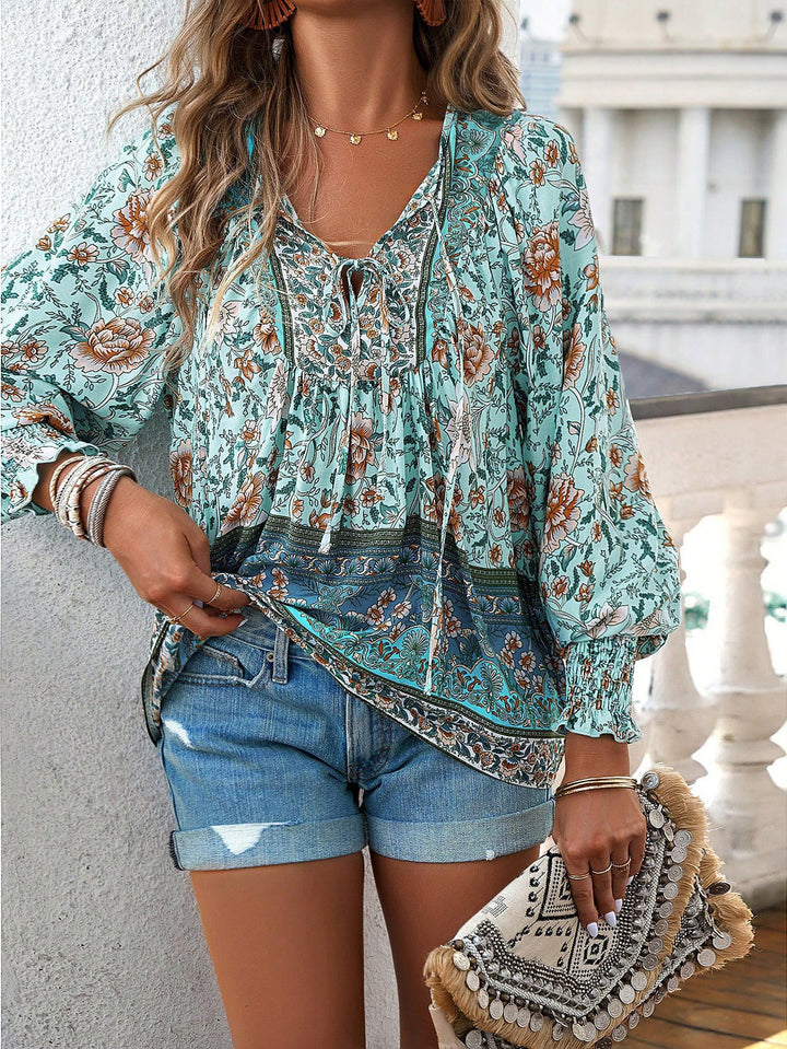 Damen luftige Bluse mit raffiniertem floralem Design und lockerem Schnitt Drune