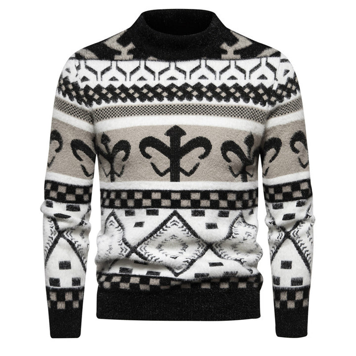 Herren Feinstrick-Mockneck-Pullover mit Jacquardmuster und gerippten Bündchen Drune