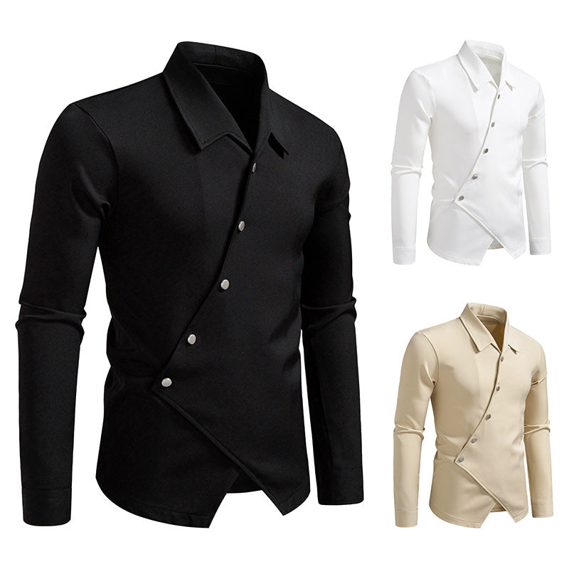 Herren Asymmetrisches Hemd mit diagonaler Druckknopfleiste und Hemdkragen Drune