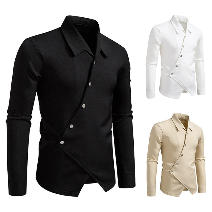 Herren Asymmetrisches Hemd mit diagonaler Druckknopfleiste und Hemdkragen Drune