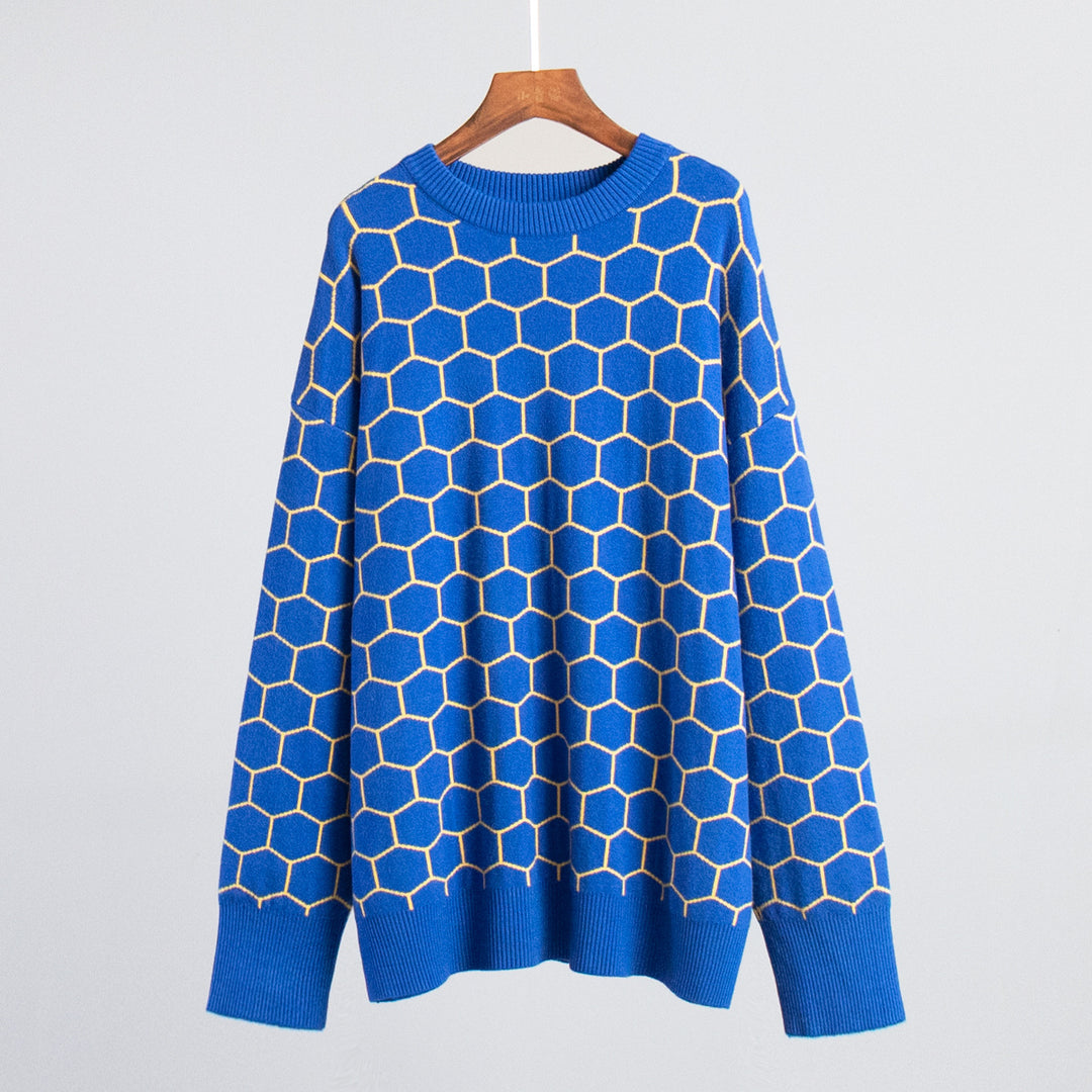 Damen Gemusterter Sweatshirt mit niedlichem Wabenmuster und lockerer Passform Drune