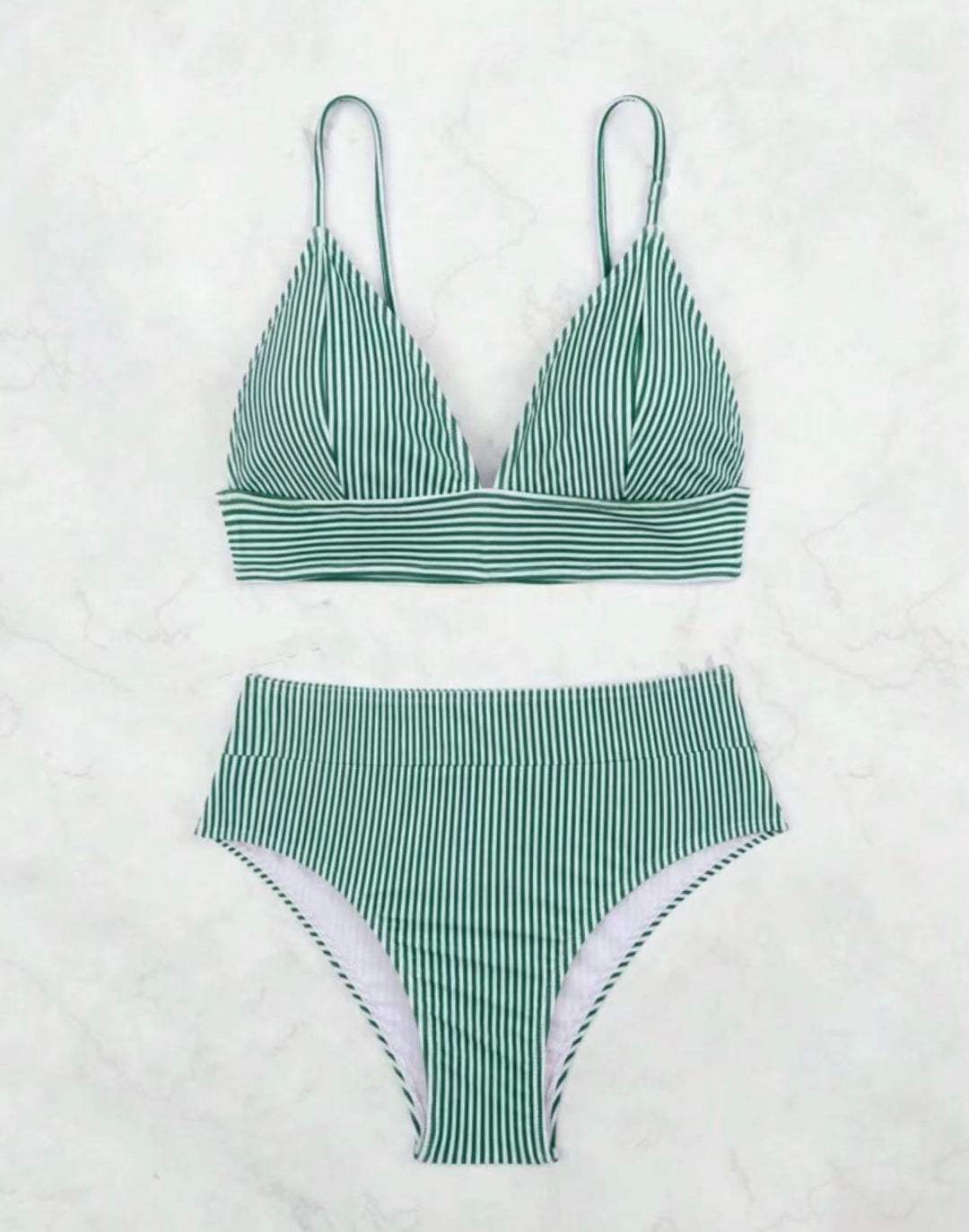 Damen Hochgeschnittener Bikini mit elegantem Streifenmuster Drune