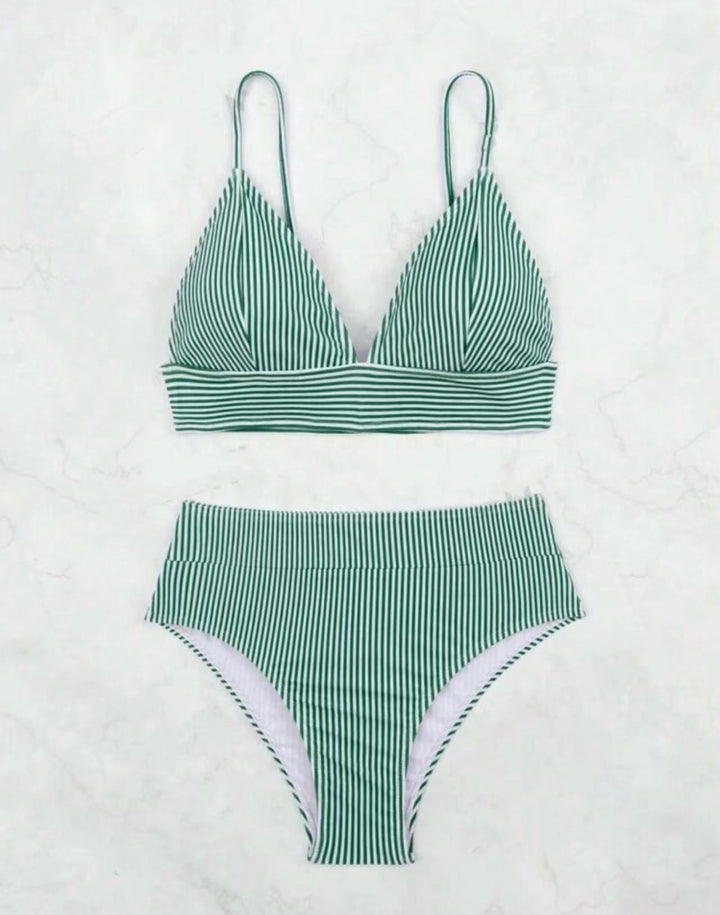 Damen Hochgeschnittener Bikini mit elegantem Streifenmuster Drune