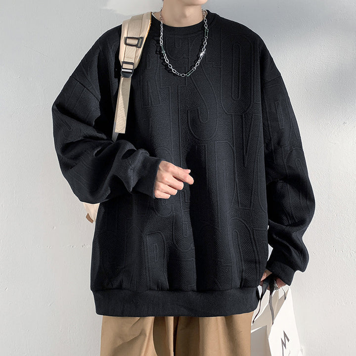 Herren Oversized Strukturiertes Strick-Sweatshirt mit geprägtem Ton-in-Ton-Lettering Drune