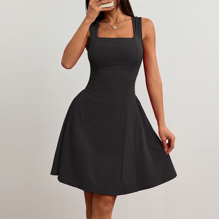 Damen A-Linien Kleid mit quadratischem Ausschnitt und gefüttertem Rock Drune