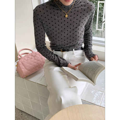 Damen Langarm-Polkadots-Turtleneck Drune