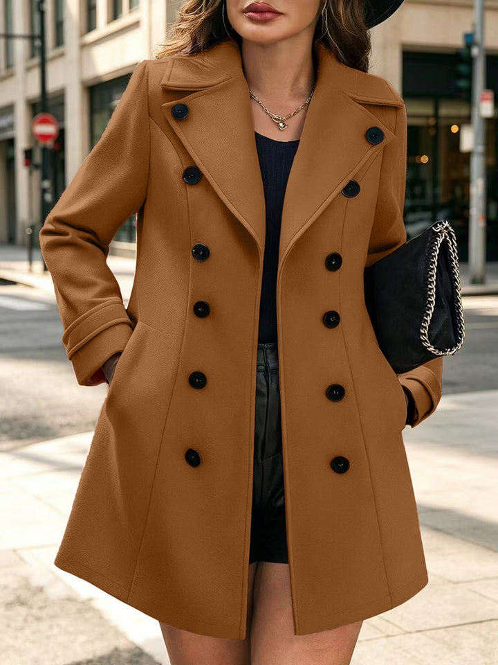 Damen Eleganter taillierter Trenchcoat mit Doppelreihe und Reverskragen Drune