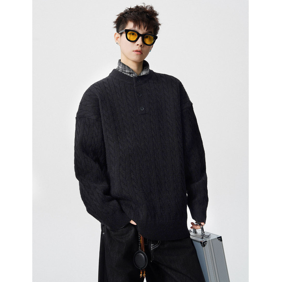 Herren Grobstrickpullover mit Knopfleiste Drune