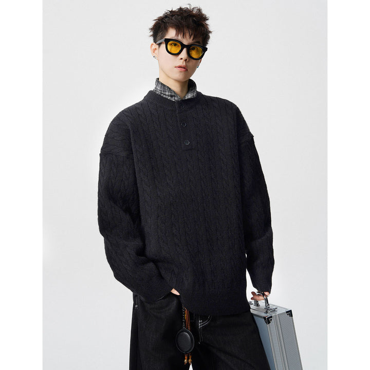 Herren Grobstrickpullover mit Knopfleiste Drune
