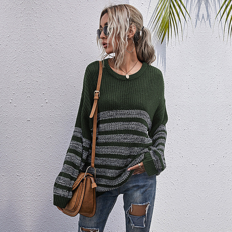Damen Oversize-Feinstrickpullover mit Rundhalsausschnitt und gestreiftem Struktur‑Muster Drune