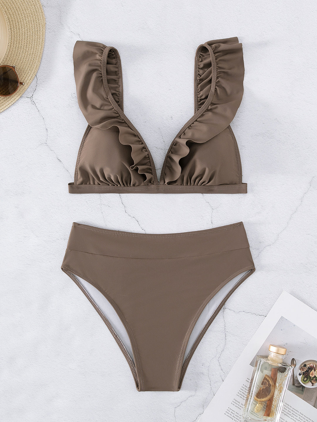 Damen Raffiniertes Triangel-Bikini-Set mit Rüschendetails Drune