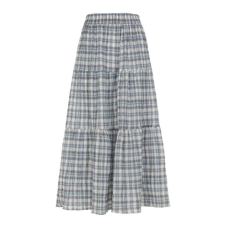 Damen Maxirock mit voluminösem Rüschen-Design und klassischem Karo-Muster Drune