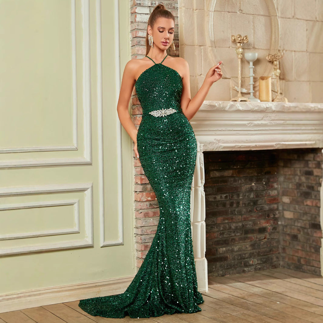 Damen Glamouröses Abendkleid mit figurformendem Schnitt und schimmerndem Glitzer Drune