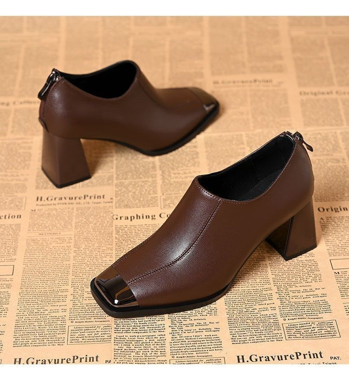Damen Elegante Stiefeletten mit Blockabsatz und Glänzenden Akzenten Drune