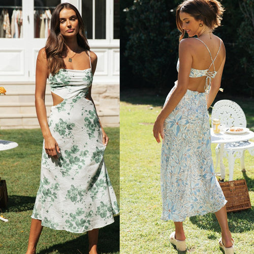 Damen Maxikleid mit seitlichen Cut-Outs und floraler Musterung Drune