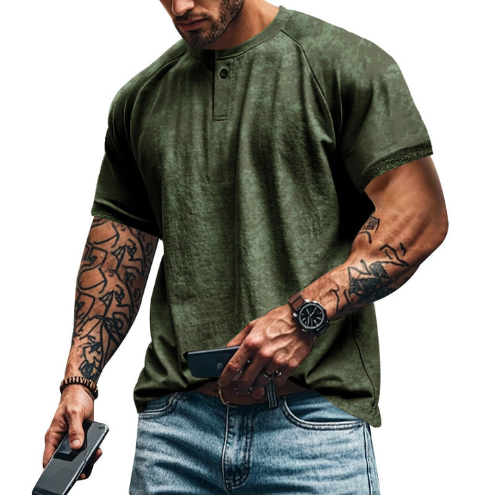 Herren Kurzarm-Henley-Shirt mit strukturierten Akzenten und sportlichem Schnitt Drune