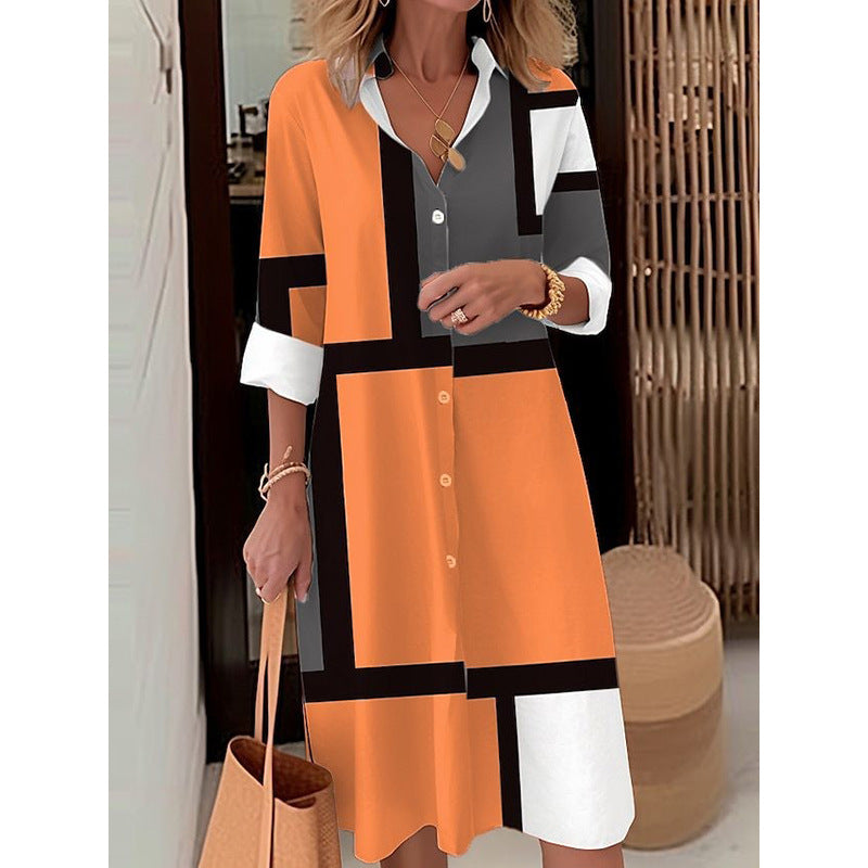 Damen Hemdblusenkleid mit modernem geometrischen Muster Drune