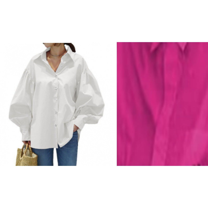 Damen Oversize-Bluse mit Ballonärmeln und Hemdkragen Drune
